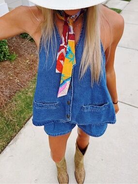 Two Piece Denim Shorts Set